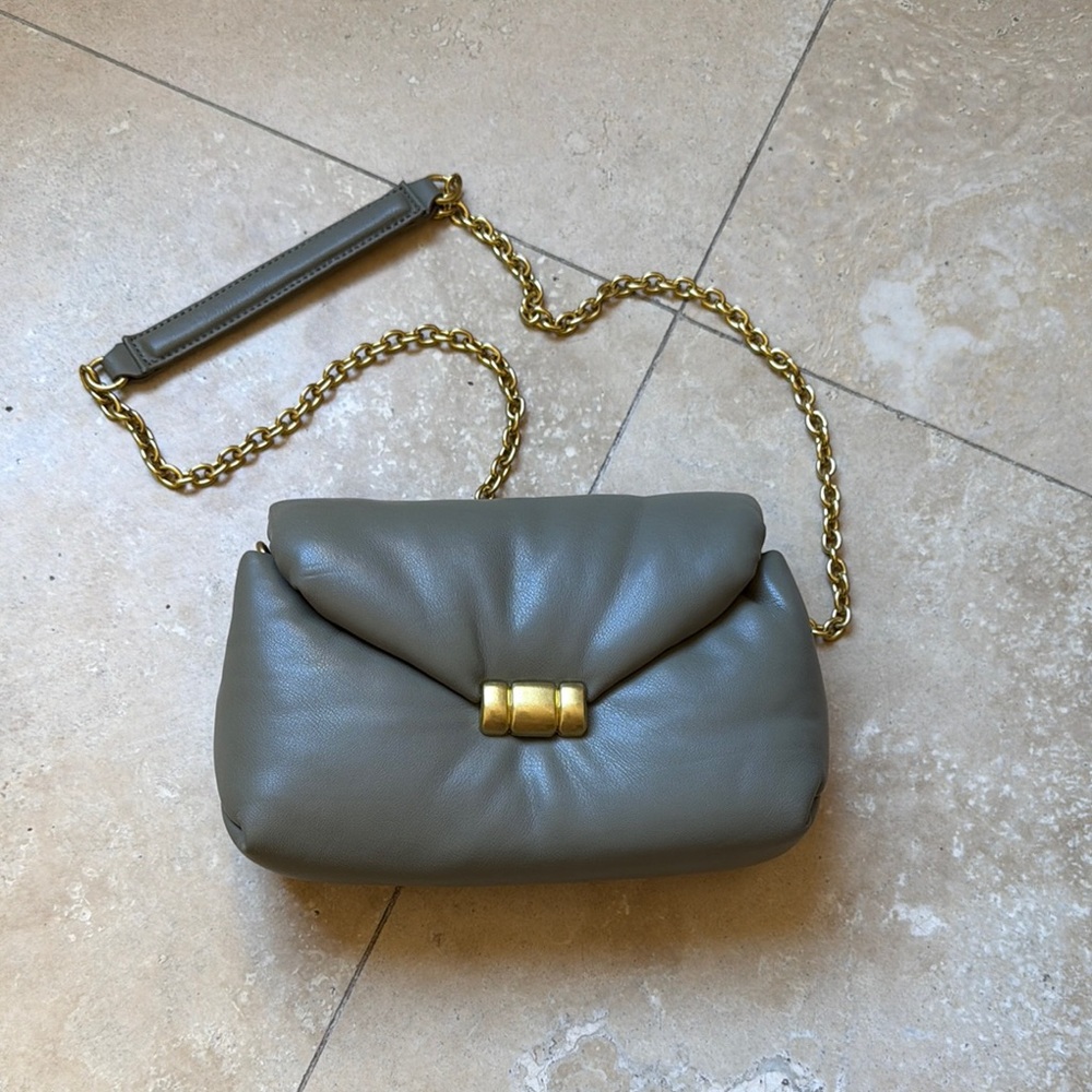 Soft Leather Chain Shoulder Bag in Olive Taupe